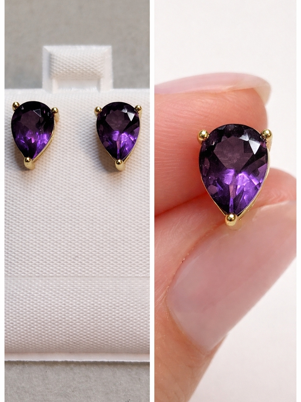Gold-Plated Pear-Shaped Amethyst Stud Earrings